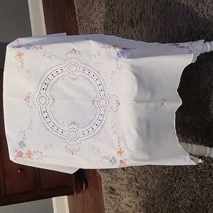Beautiful Tablecloth 3' 4 1/2" square  - hand stitched & tatted - multicolor